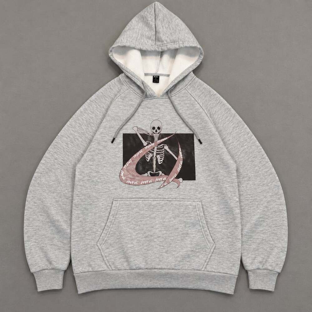 Romwe Skeleton Graphic Hoodie Size L Gray Joyful Print